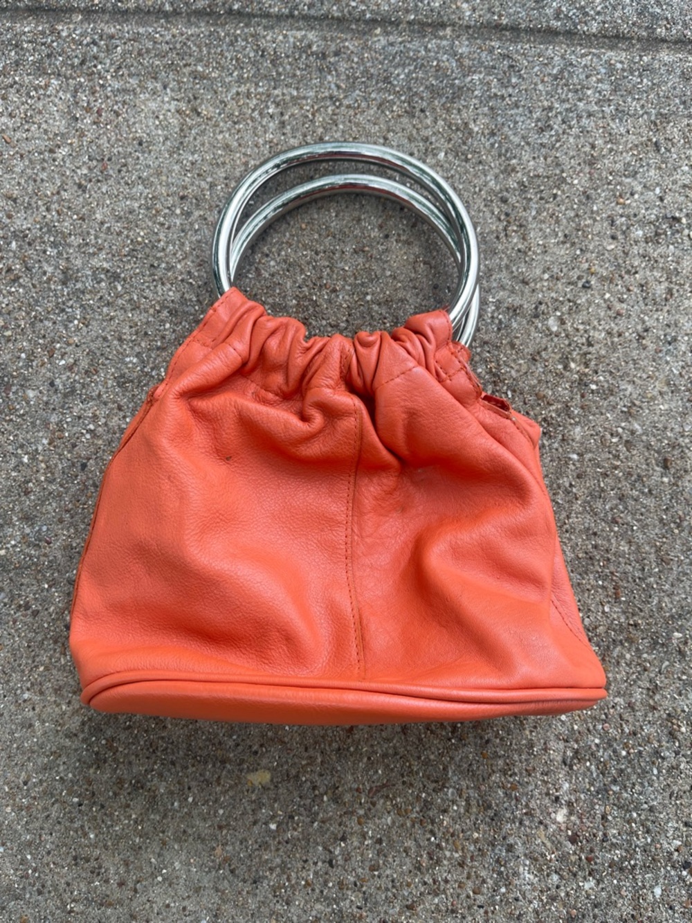 Women's Orange Leather Ring-Handle Bag